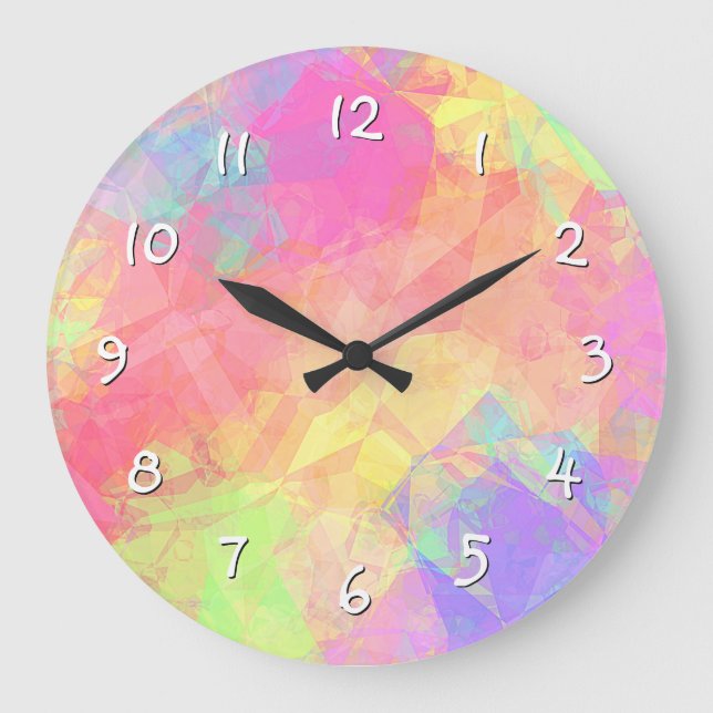 Pink Lime Green Purple Blue Polygon Art Pattern Large Clock (Front)