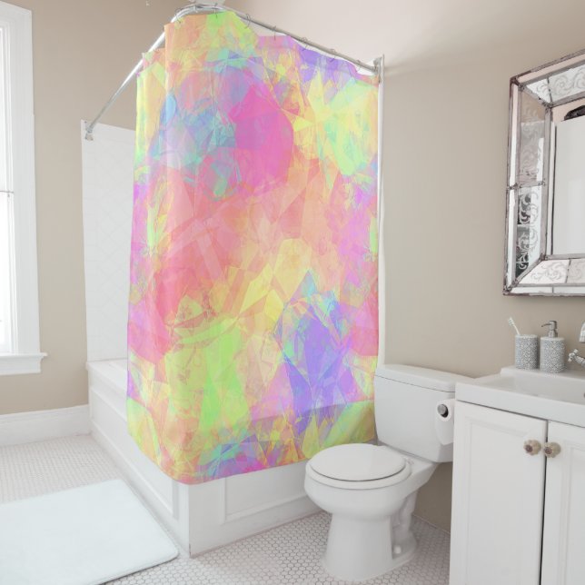 Pink Lime Green Purple Blue Polygon Art Pattern Shower Curtain (In Situ)