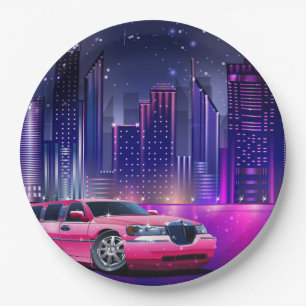 Pink Limo Limousine City Sweet 16 Birthday Party Paper Plate