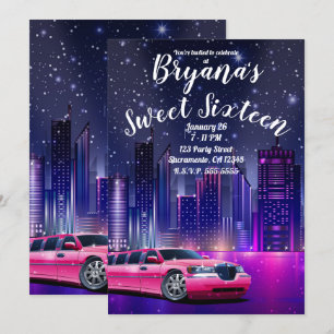 Pink Limo Limousine City Sweet 16 Birthday Photo Invitation