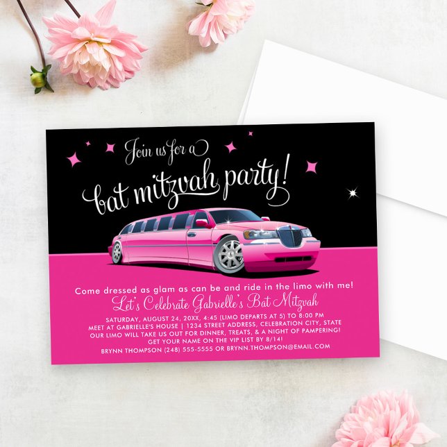 Pink Limousine Bat Mitzvah Night Out Party Invitation (Creator Uploaded)