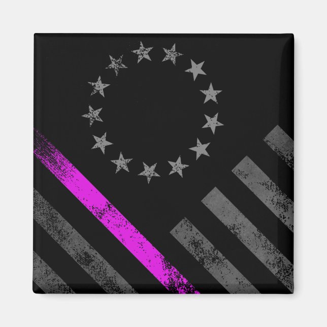 Pink Line Breast Cancer Betsy Ross American Flag Magnet (Front)