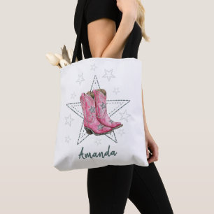 Pink Line Dancing Boots and Stars  Tote Bag