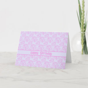 Pink Line Flower Pattern Purple Happy Birthday Card