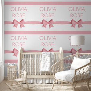 Pink Linen Ribbon Bows Baby Name Wallpaper