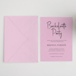 Pink Linen Simple Black Script Bachelorette Party Invitation