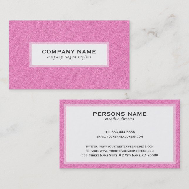 Pink Linen Texture White Background Business Card (Front/Back)