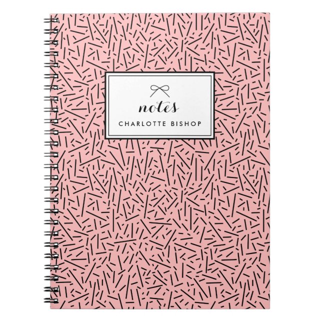 Pink Lines Abstract Pattern Personalised Notebook (Front)