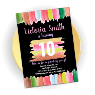 Pink lines Paint Birthday Invitations