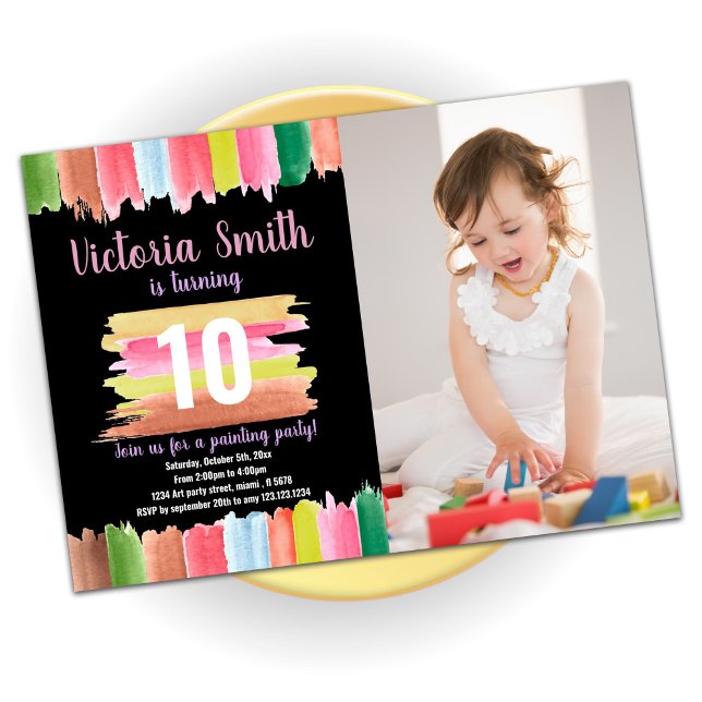 Pink lines Paint Birthday Invitations With Photo (Creator Uploaded)