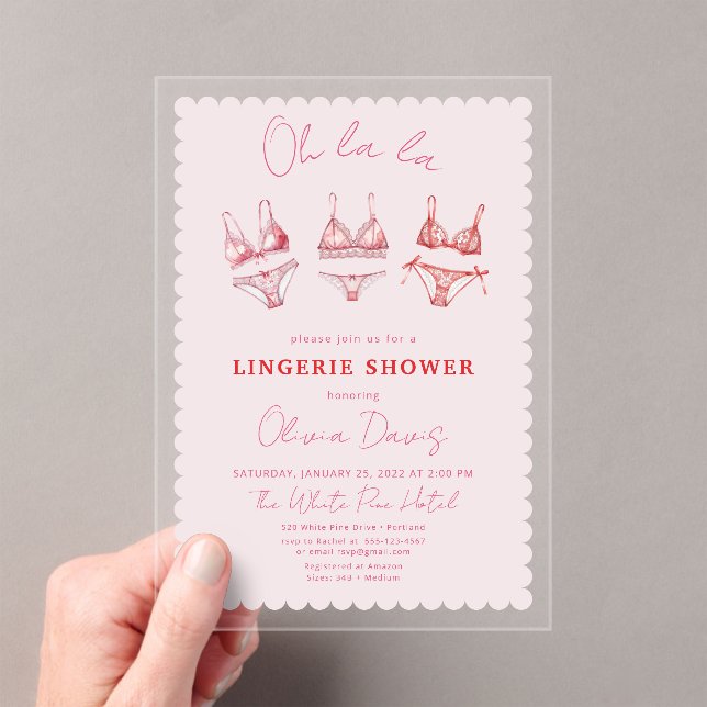 Pink Lingerie Bachelorette, Panty Party Shower Acrylic Invitations (Insitu (Handheld))