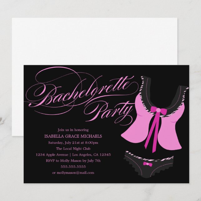 Pink Lingerie Bachelorette Party | Party Invite (Front/Back)