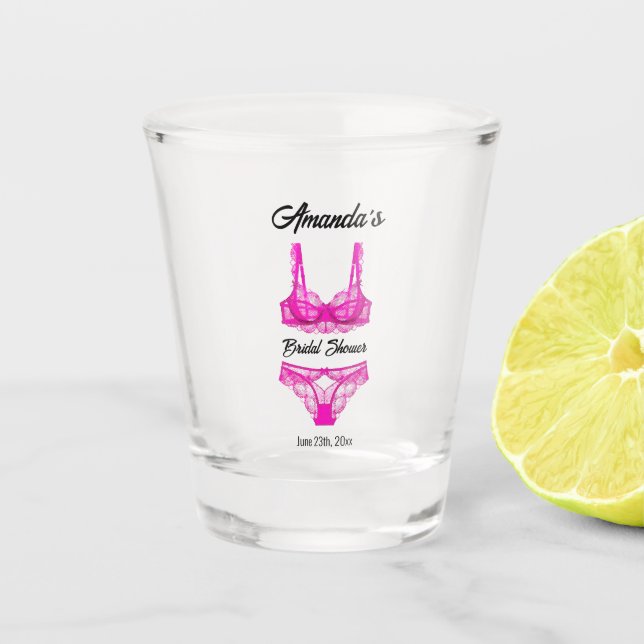 Pink Lingerie Bridal Shower Shot Glass (Front)