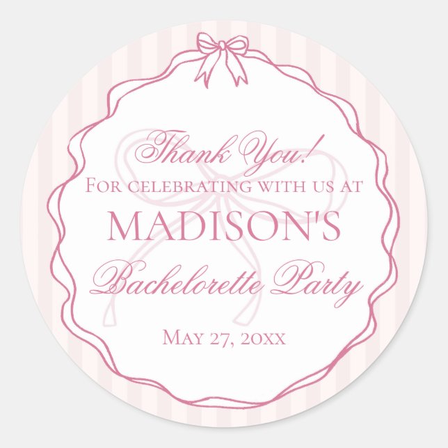 Pink Lingerie Shower Bachelorette Party Favour Classic Round Sticker (Front)