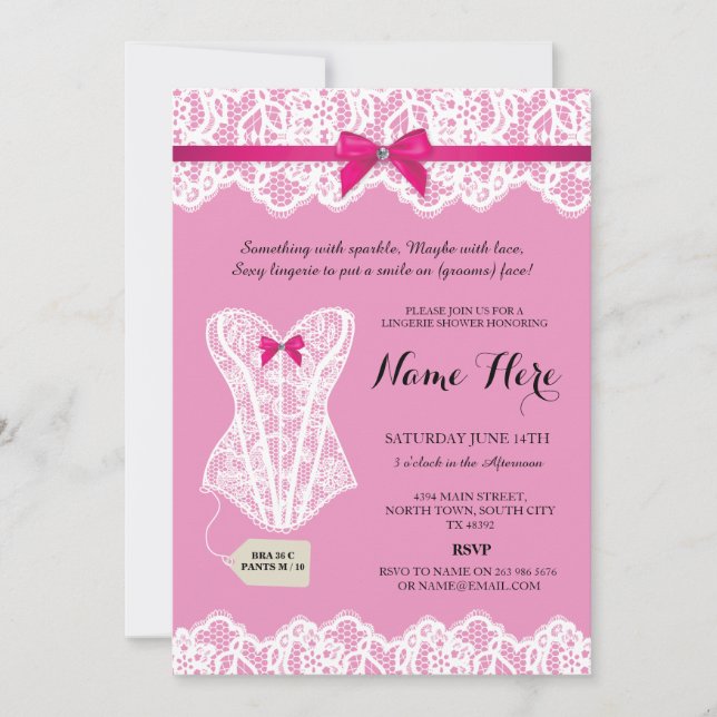 Pink Lingerie Shower Bridal Party Corset Invites (Front)
