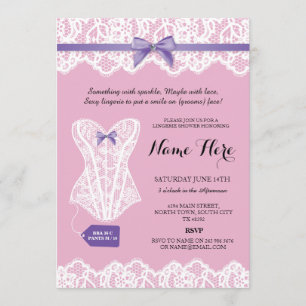 Pink Lingerie Shower Bridal Purple Corset Invites
