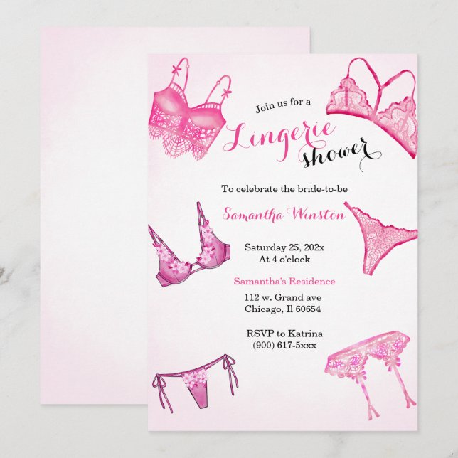 Pink Lingerie shower  Invitation (Front/Back)