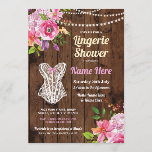 Pink Lingerie Shower Wood Flowers Invitation