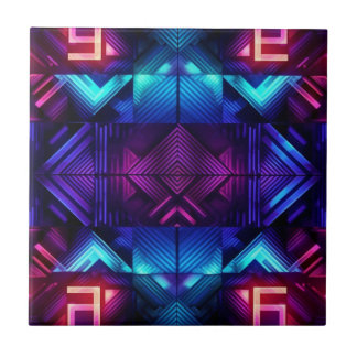 Pink-Linked Blue Geometric Ceramic Tile
