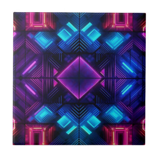 Pink-Linked Blue Geometric Ceramic Tile