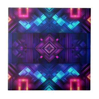 Pink-Linked Blue Geometric Ceramic Tile