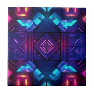 Pink-Linked Blue Geometric Ceramic Tile