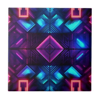 Pink-Linked Blue Geometric Ceramic Tile