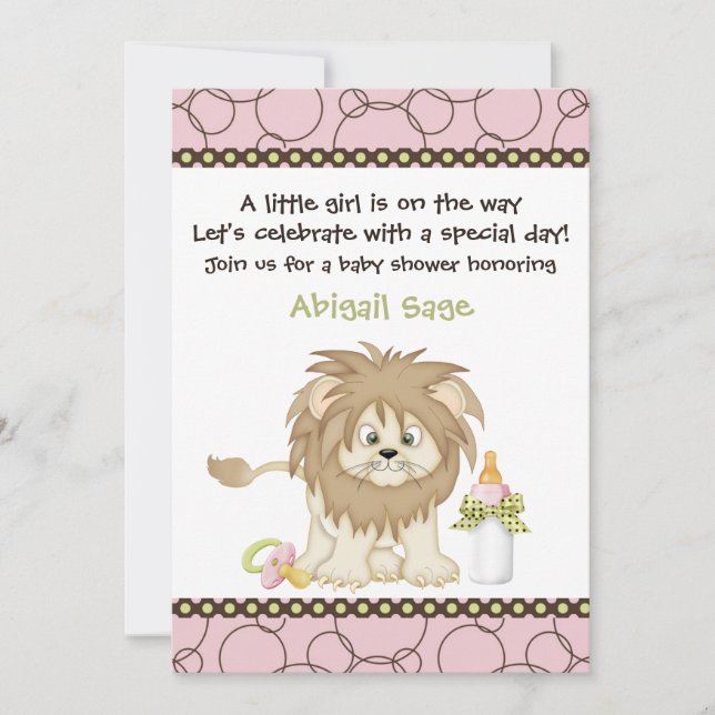 Pink Lion Baby Shower Invitation for Girls (Front)