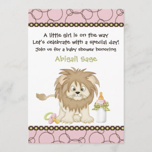 Pink Lion Baby Shower Invitation for Girls