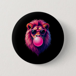 Pink Lion Blowing Bubble Gum 6 Cm Round Badge