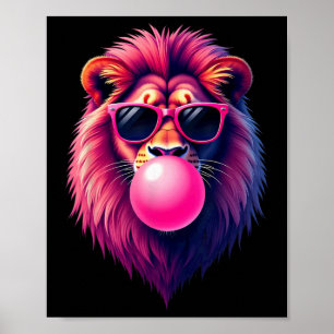 Pink Lion Blowing Bubble Gum  Poster