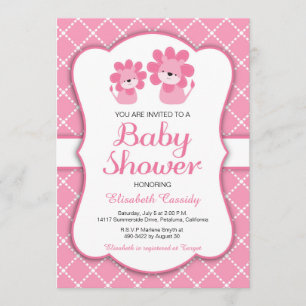 Pink Lion, Chevron Girl Baby Shower Invitation