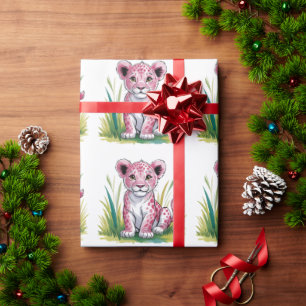 Pink Lion Girl Baby Shower Custom Wrapping Paper