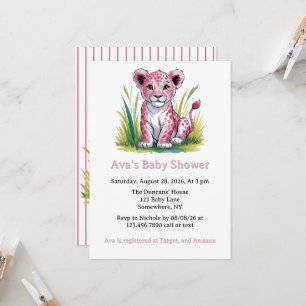 Pink Lion Girl Baby Shower Invitation