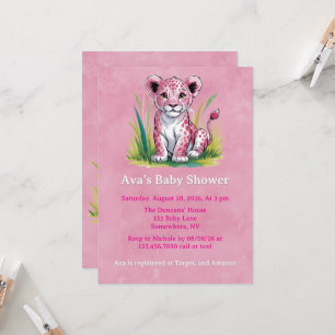 Pink Lion Girl Baby Shower Invitation