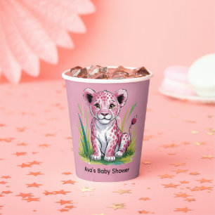 Pink Lion Girl Baby Shower Paper Cups