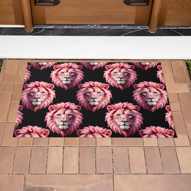 Pink Lion Head Animal Pattern Design - Black  Doormat (Creator Uploaded)