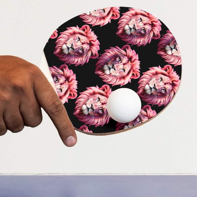 Pink Lion Head Animal Pattern Design - Black  Ping Pong Paddle (Creator Uploaded)