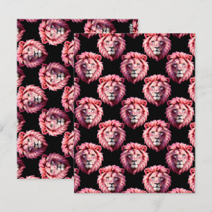Pink Lion Head Animal Pattern Design - Black Postcard