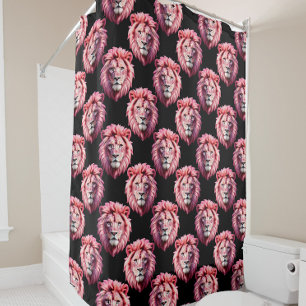 Pink Lion Head Animal Pattern Design - Black Shower Curtain