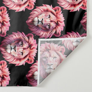 Pink Lion Head Animal Pattern Design - Black Tapestry