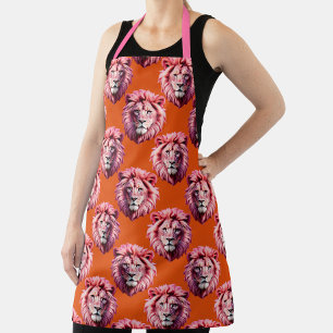 Pink Lion Head Animal Pattern Design Orange  Apron