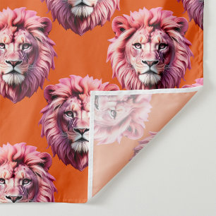 Pink Lion Head Animal Pattern Design Orange Fabric