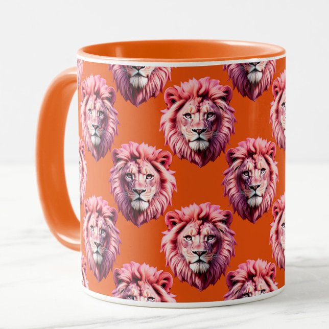 Pink Lion Head Animal Pattern Design Orange  Mug (Creator Uploaded)