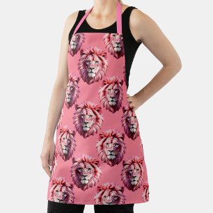 Pink Lion Head Animal Pattern Design Pink  Apron