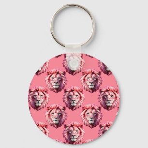 Pink Lion Head Animal Pattern Design Pink Key Ring