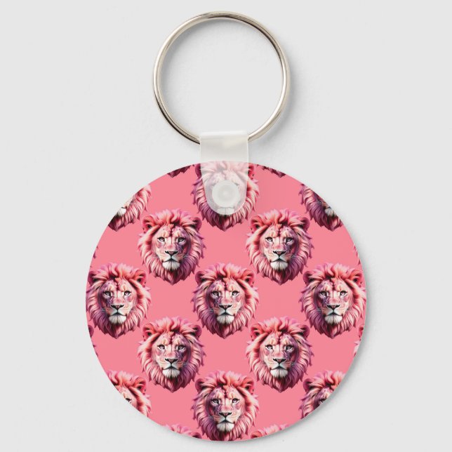 Pink Lion Head Animal Pattern Design Pink  Key Ring (Front)