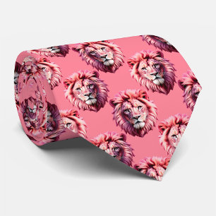 Pink Lion Head Animal Pattern Design Pink  Tie