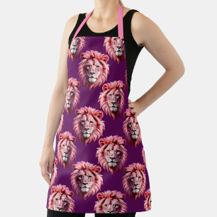 Pink Lion Head Animal Pattern Design Purple  Apron