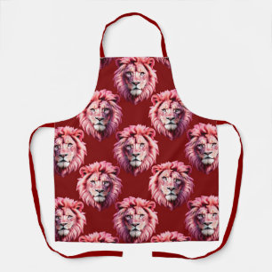 Pink Lion Head Animal Pattern Design Red  Apron